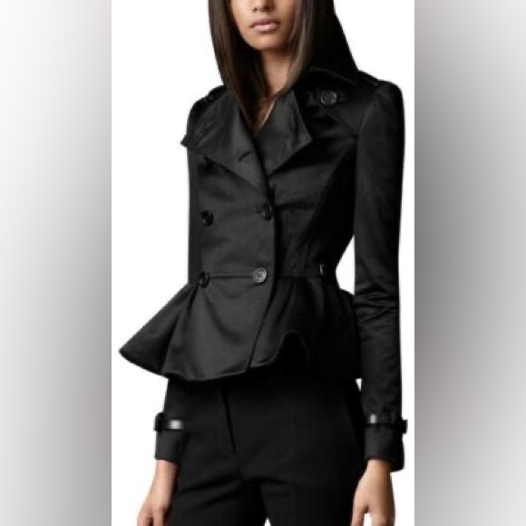 Burberry peplum Skater style ruched jacket blue jean trench girlie luxury